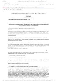 The perceptions of the affected aborigin in malaysia. Compulsory Acquisition Of Land In Malaysia Pt I 1996 2 Mlj Xxix Studocu