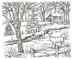 Winter Deer Cabin Scene Wood Mounted Rubber Stamp Northwoods P9362 New Ebay Deer Coloring Pages Wood Burning Patterns Pyrography Patterns