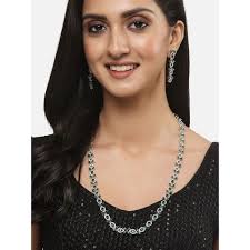Crystal Long Crystal Green Necklace Choker And Long Necklace Set For Ladies  Buy Online