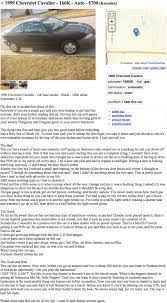 A Hilariously Honest Chevy Cavalier Ad On Craigslist Funny Craigslist Ads Chevrolet Cavalier Best Dating Sites