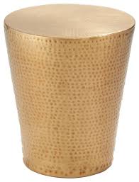 This silver accent table carries a barrel shape with a dimple pattern on the side panel. Hammered Brass Drum Round Side Table Pedestal Minimalist Modern Gold Metal Contemporary Outdoor Side Tables By My Swanky Home Houzz