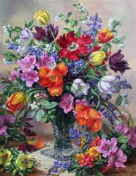 A summer floral arrangement art print by albert williams. Albert Williams 1922 2010 Spring Flowers In A Glass Vase In 2021 Flower Painting Floral Painting Flower Art