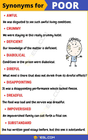 Another Word For Poor 100 Synonyms For Poor With Useful Examples 7esl Good Vocabulary Words Writing Words Essay Writing Skills