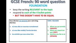 Gcse French Exam Skills 90 Word Writing Foundation Topic Holidays Gcse French Words Writing