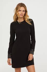 Dress With Rhinestones Black Ladies H M Ca Modern Black Dress Dresses Classic Dress