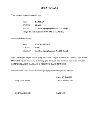 Contoh surat kuasa penunjukan pengacara klaim asuransi. Surat Kuasa Bank Mandiri