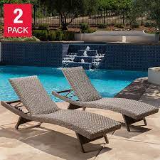 Solid wood contrasting black frame and legs for strong support 2 Pack Patio Loungers Costco