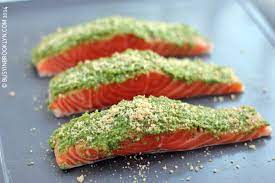 Garlicky, sweet, sticky with simple ingredients. Pesto Baked Salmon Busy In Brooklyn