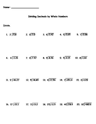 Dividing whole numbers to get a decimal. Dividing Decimals By Whole Numbers Worksheets Teachers Pay Teachers