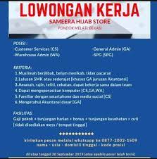 Lowongan kerja sales promotor marketing (spb/spg jotun ). Karyawati Sameera Hijab Store Atmago