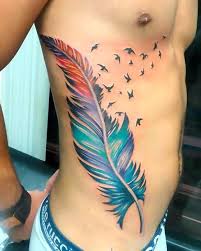 Colorful Bird With Big Feathers Beautiful Feather With Birds Tattoo Idea Feather Tattoos Indian Feather Tattoos Feather With Birds Tattoo