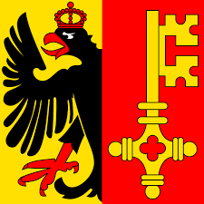 Fahne und Wappen des Kantons und der Stadt Genf