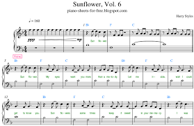 Easy Piano Sheets Sunflower Vol 6 By Harry Styles From Fine Line Songbook Free Style Lyrics Harry Styles Piano Sheet