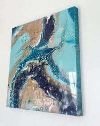 Blue Plasma Fluid Art Acrylic Resin Crystal Agate Gemstones Gold Leaf 24 X 24 Painting Home Decor Beach House Bohe Art Painting Abstract Art Painting