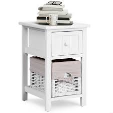 It features two deep drawers, with ring pull, which can be used to store handy utilities or bedtime essentials. Gymax 2 Tier Mini Nightstand 1 Drawer Bedside End Table Organizer Wood W Basket White Walmart Com Walmart Com