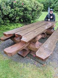 Log Picnic Table With End Seats Handmade Wood Furniture Diy Garden Furniture Outdoor Garden Furniture