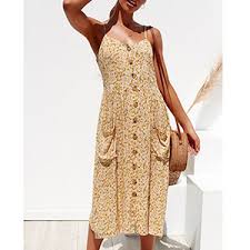 Yellow floral spaghetti strap dress. Simplee Women S Boho Floral Spaghetti Strap Dress V Neck Button Down Swing Midi Dress Yellow 8 At Amazon Women S Clothing Store