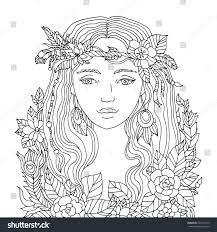 Dogs, cats, christmas trees, candy canes, a snowman and reindeer are just a few of the many coloring sheets and pictures in this section. Pretty Elegant Girl With Flower Wreath Coloring Royalty Free Stock Vector 426114979 Avopix Com