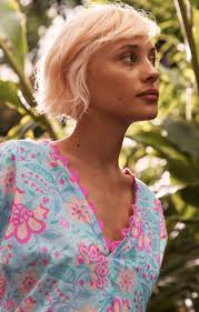 Aqua Floral Block Printed Loose Mini Dress → Juliet Dunn London