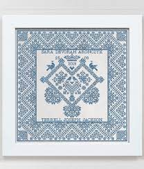 This is an example of a wedding sampler made from a free pattern. The Crowned Heart A Wedding Sampler Pdf Pattern Modern Folk Embroidery