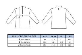 girls long sleeve top size chart quality junior golf