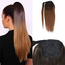 Moresoo Ponytail Hair Extensions Straight Human Hair Ombre Color Brown 4 Fading To Brown Natural Hair Ponytail Human Hair Extensions Ponytail Hair Extensions