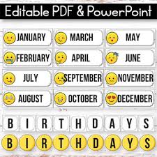 Editable Birthday Display Editable Birthday Chart Emoji Classroom Decor