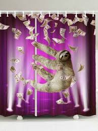 Waterproof Sloth And Dollars Shower Curtain Funny Shower Curtains Sloth Purple Shower Curtain