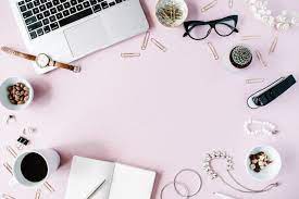 Workspace With Accessories Pink Background Powerpoint Background Design Linkedin Background Banner Creative
