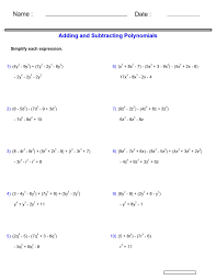 Pre-Algebra - Monomials and Polynomials Worksheets Adding and Subtracting  Polyno | Made By Teachers