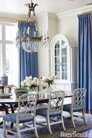 So Incredibly Beautiful In Blue White Love The Glorious Chairs Blue Curtains Gorgeous Chandelier Stunni Dining Room Blue White Decor White Dining Room