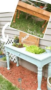 Raised Bed Garden From Repurposed Sofa Table Diy Raised Garden Vegetable Garden Raised Beds Building A Raised Garden