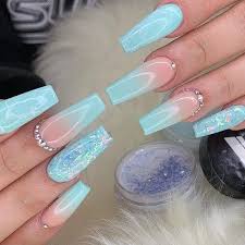 Black And Light Blue Ombre Nails 