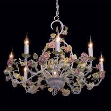 Großer Kronleuchter Antik Shabby Weiß Blumen ø86cm
