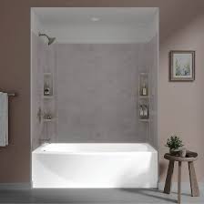 Any cutting, notching, drilling, or sanding can be done using regular wood cutting tools. American Standard Ovation 32 In X 60 In X 59 In 5 Piece Glue Up Alcove Bath Wall Set In Silver Celestial 2968bwt60 366 The Home Depot