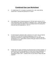 Students demonstrate an understanding of the relationships between temperature, pressure and volume. Pra026 Combined Gas Law Worksheet 1 If I Initially Have 4 0 L Of A Gas At A Pressure Of 1 1 Atm What Will The Volume Be If I Increase The Pressure To Course Hero