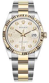 Best selection of certified authentic watches. 126233 Jubilee Silver Diamond Oyster Rolex Datejust 36mm Stainless Steel And Yellow Gold Ladies Watch