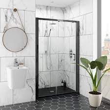 Mode Black 6mm Sliding Shower Door With Black Slate Effect Tray 1200 X 800 With Images Shower Doors Sliding Shower Door Black Shower Doors