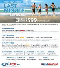 Apple Vacations Last Minute Deals From 599 Enjoy Roundtrip Airfare Hotel Transfers Resort Accommodations All Meals And A Apple Vacations Vacation Airfare