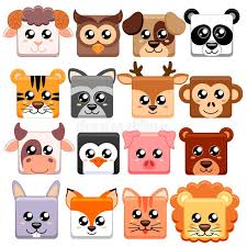 Cute Cartoon Animals Head Squar Shape Bear Cat Dog Pig Rabbit Cow Deer Lion Sheep Ti Cute Cartoon Animals Cartoon Animals Cartoon Drawings Of Animals