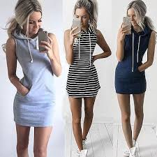 Fashion Women Drawstring Hooded Sleeveless Dress Pocket Casual Sport Mini 0n Mini Dress Summer Casual Mini Dress Fashion Hoodie Mini Dress