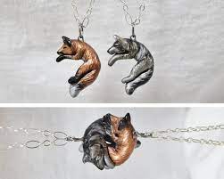 Interlocking Wolf And Fox Love Necklaces His And Hers Cuddle Etsy Love Necklace Wolf Love Wolf