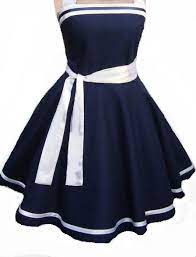 Rockabilly hochzeitskleid brautkleid mit punkten geneve. Neues Kleid Cocktailkleid Petticoatkleid Neckolder Rockabilly Maritim Marineblau Weiss Gr 38 Unikat Kleiderkorb De