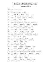 Balance the following chemical equations. Chemistry Pdf Balancing Chemical Equations Worksheet 1 Balance The Equations Below 1 N2 H2 Nh3 2 Kclo3 Kcl O2 3 Nacl F2 Naf Cl2 4 H2 O2 H2o 5 Pb Oh 2 Course Hero