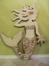 Made To Order Hand Made Mermaid Beach Wall Art Mixed Sea Shells Starfish Textured Sculpture Mosaic Signage Mermaid Ornament Mermaid Crafts Seashell Crafts