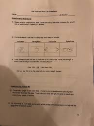 What plant activity requires cell division. Cell Division Post Lab Questions Name Lab Section Chegg Com