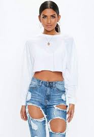 Black And White Crop Top Long Sleeve Missguided White Oversized Long Sleeve Cropped Top Long Sleeve Crop Top White Long Sleeve Crop Top Shoulder Tops Outfit