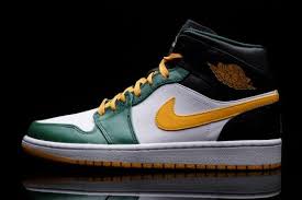 Jordan 1 Green Yellow Black White Air Jordan 1 Mid Gorge Green Sonic Yellow 2 570x380 Air Jordan 1 Mid Gorge Green University Gold Air Jordans Jordans Girls Jordans