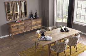 Konsol gövde bölümleri ceviz kaplama malzemeden yapılmıştır. Solo Yemek Odasi Ceviz