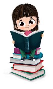 Little Girl Reading Sitting On A Pile Of Books Ilustracao Crianca Imagens Fofas Desenho De Crianca